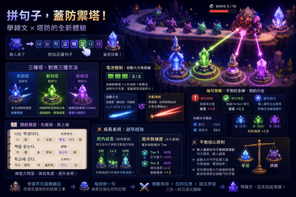 拼句子建塔：把語言學習塞進塔防機制
