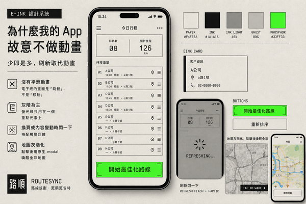 E-Ink 設計系統：為什麼我的 App 故意不做動畫